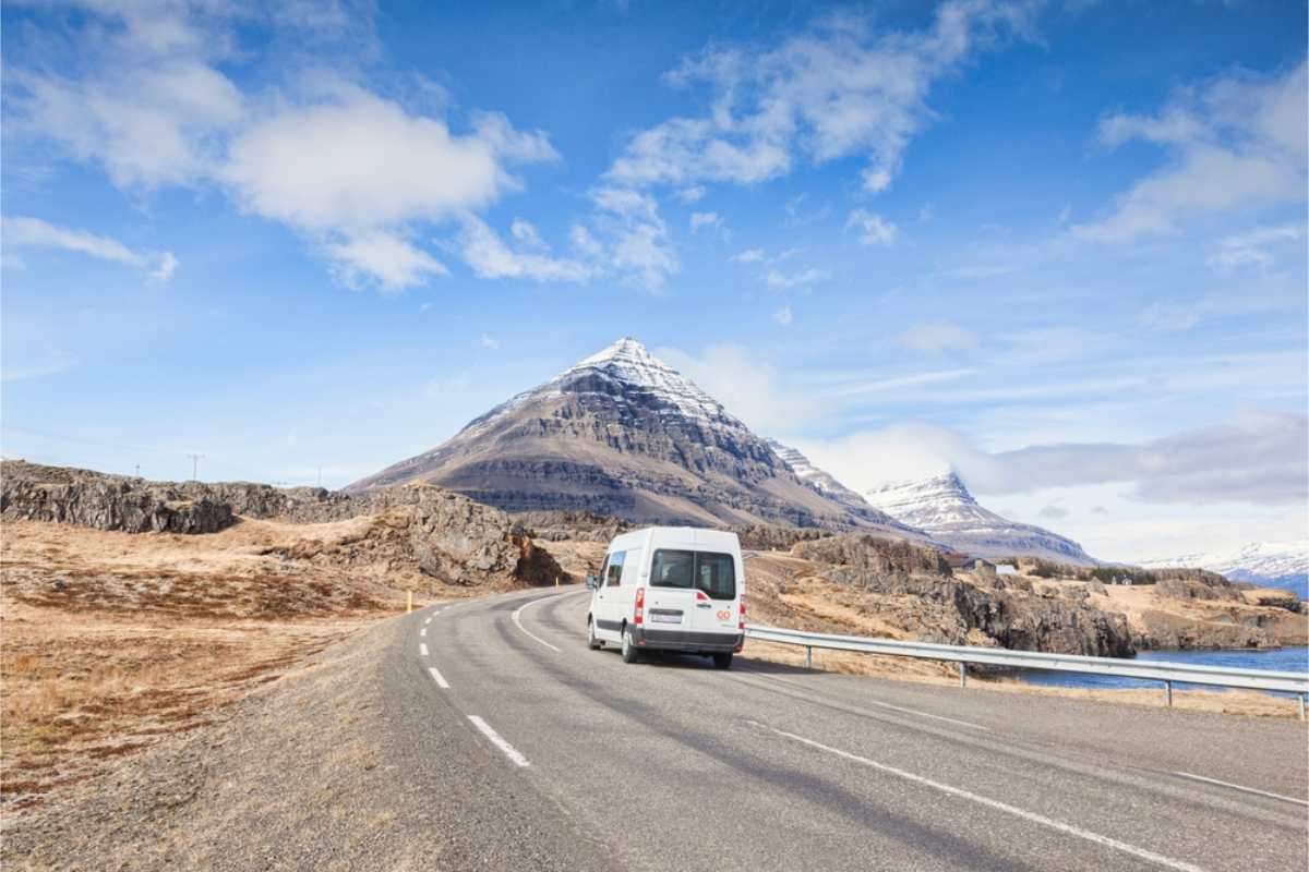 camper rolling through Iceland's roads in April